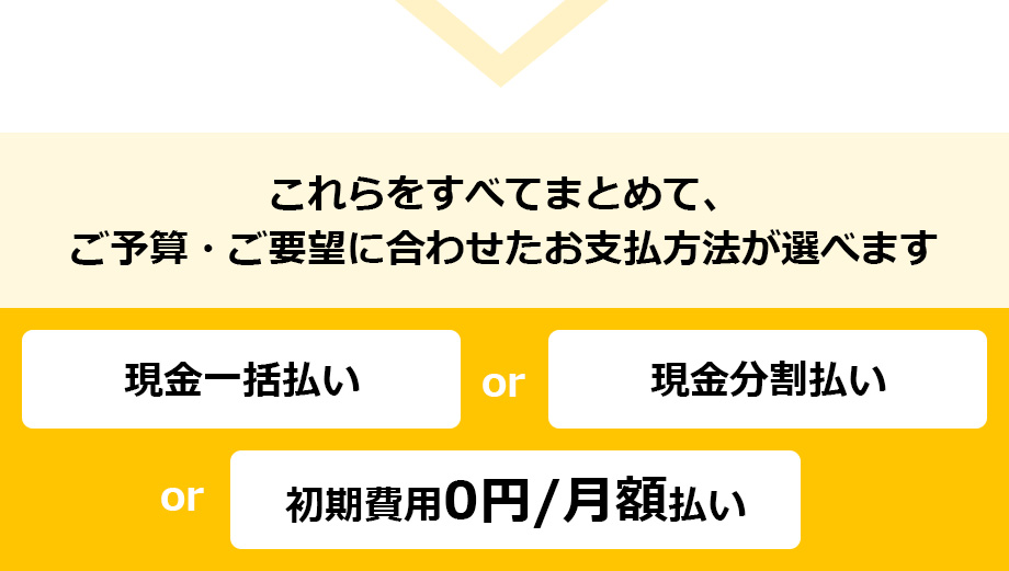 これらをすべてまとめて、ご予算・ご要望に合わせたお支払方法が選べます