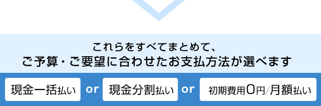 これらをすべてまとめて、ご予算・ご要望に合わせたお支払方法が選べます