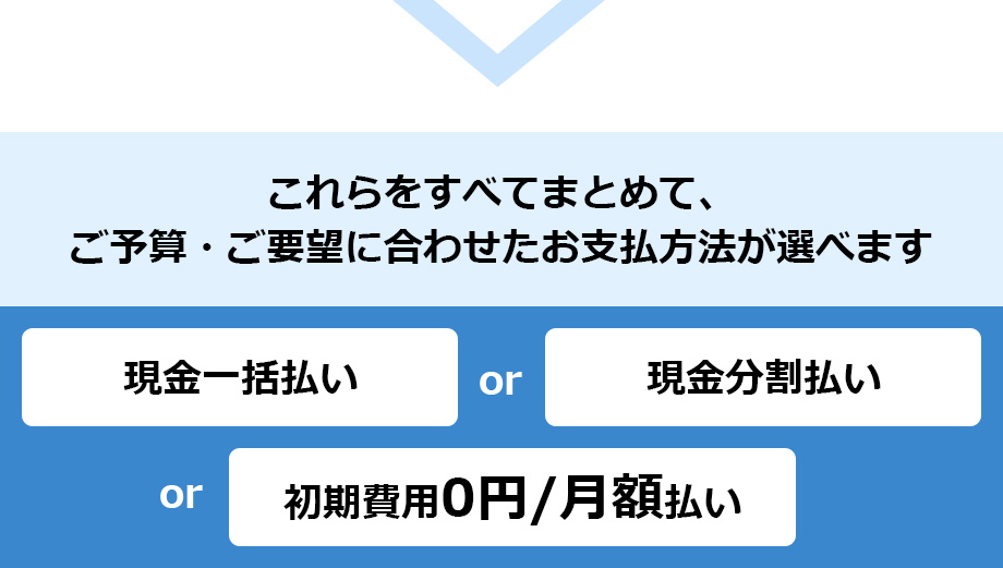 これらをすべてまとめて、ご予算・ご要望に合わせたお支払方法が選べます