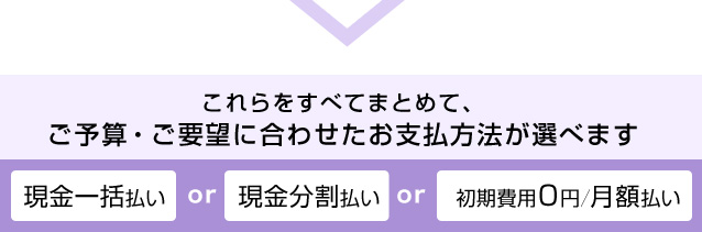 これらをすべてまとめて、ご予算・ご要望に合わせたお支払方法が選べます