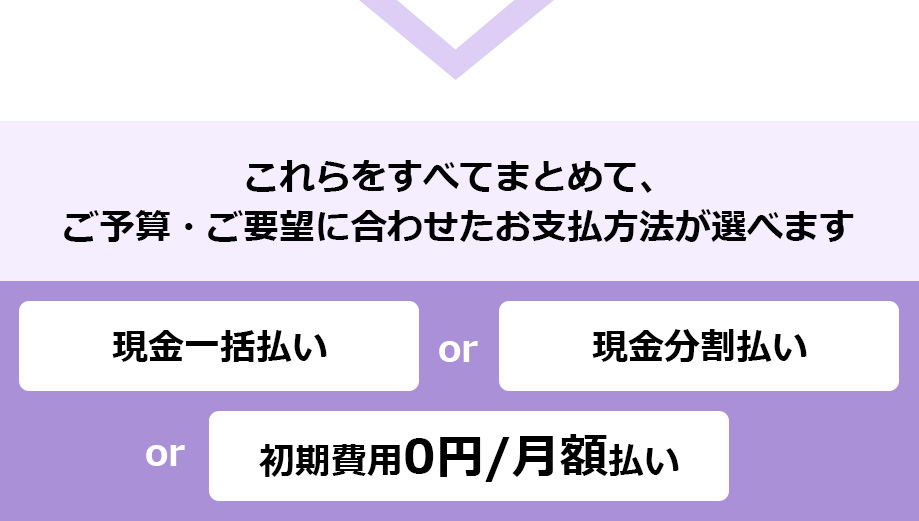 これらをすべてまとめて、ご予算・ご要望に合わせたお支払方法が選べます