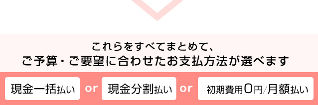 これらをすべてまとめて、ご予算・ご要望に合わせたお支払方法が選べます