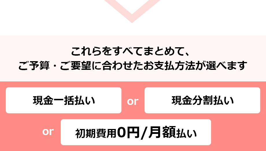 これらをすべてまとめて、ご予算・ご要望に合わせたお支払方法が選べます